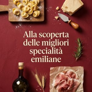 Piatti tipici emiliani con pasta, prosciutto, formaggio e olio d'oliva.