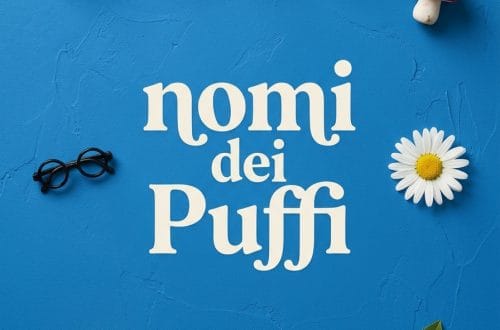 Cappelli dei Puffi, fiore, regalo, e oggetti su sfondo blu.