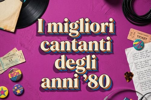 Copertina di un libro su cantanti anni '80 con musica e accessori vintage.