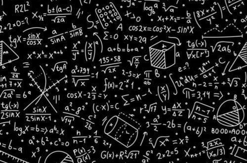 Formule matematiche e simboli su sfondo nero, rappresentano donne matematiche storiche.