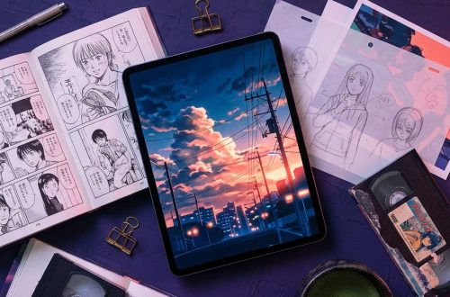 Copertina di Anime Generation con manga, tablet e materiali di disegno.